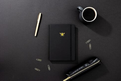 Yop & Tom A5 Lined Journal - Notebook with Vegan Leather Cover and Bee Emblem - Charcoal in Kuwait