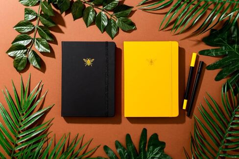 Yop & Tom A5 Lined Journal - Notebook with Vegan Leather Cover and Bee Emblem - Charcoal in Kuwait