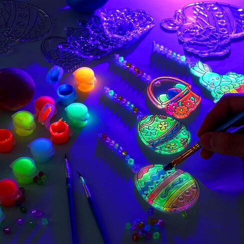 32 Sets Halloween Glow in The Dark Suncatcher Ornaments DIY Window Paint Art Craft Kit, Include Ghost Witch Spider Trick or Treat Luminescent Pigment for Halloween Party Art Activity in Kuwait