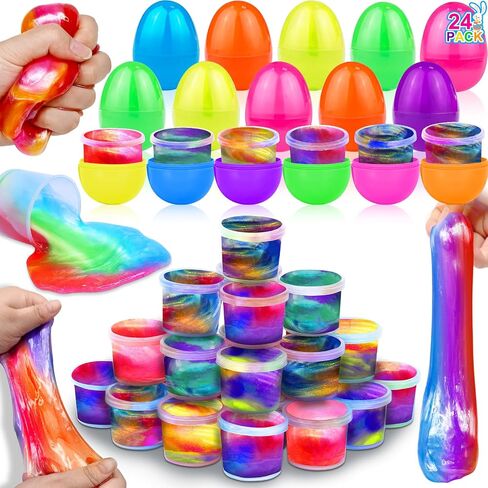 24 Pack Prefilled Easter Eggs Stuffers with Galaxy Slime Stress Relief Toys Easter Basket Essentials Surprise Fillers Stretchy Fidget Putty Classroom Reward Hunt Party Favors Kids Toddlers Gifts Prize in Saudi Arabia
