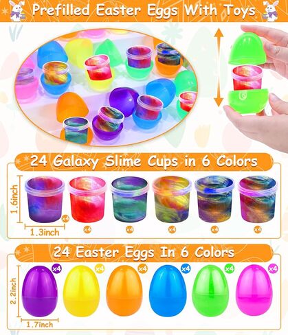 24 Pack Prefilled Easter Eggs Stuffers with Galaxy Slime Stress Relief Toys Easter Basket Essentials Surprise Fillers Stretchy Fidget Putty Classroom Reward Hunt Party Favors Kids Toddlers Gifts Prize in Saudi Arabia