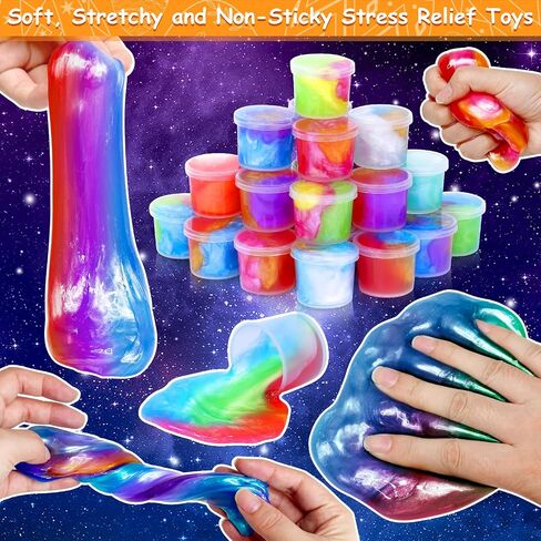 24 Pack Prefilled Easter Eggs Stuffers with Galaxy Slime Stress Relief Toys Easter Basket Essentials Surprise Fillers Stretchy Fidget Putty Classroom Reward Hunt Party Favors Kids Toddlers Gifts Prize in Saudi Arabia