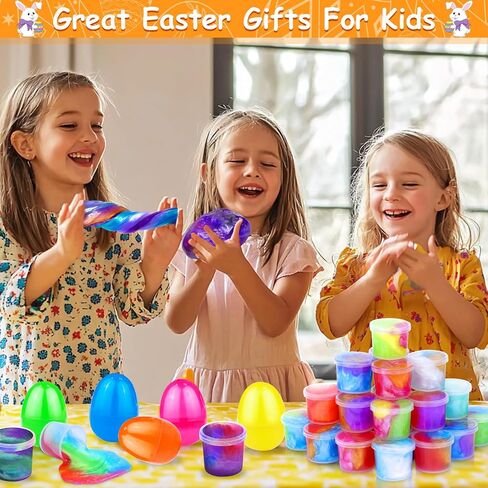 24 Pack Prefilled Easter Eggs Stuffers with Galaxy Slime Stress Relief Toys Easter Basket Essentials Surprise Fillers Stretchy Fidget Putty Classroom Reward Hunt Party Favors Kids Toddlers Gifts Prize in Saudi Arabia