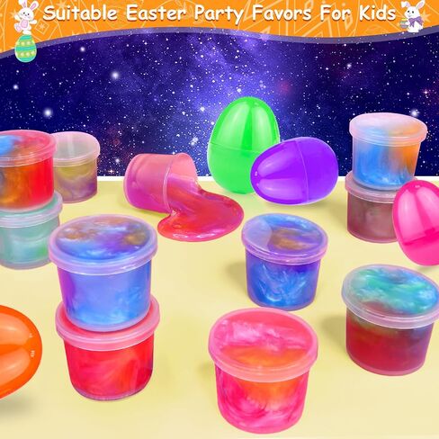 24 Pack Prefilled Easter Eggs Stuffers with Galaxy Slime Stress Relief Toys Easter Basket Essentials Surprise Fillers Stretchy Fidget Putty Classroom Reward Hunt Party Favors Kids Toddlers Gifts Prize in Saudi Arabia
