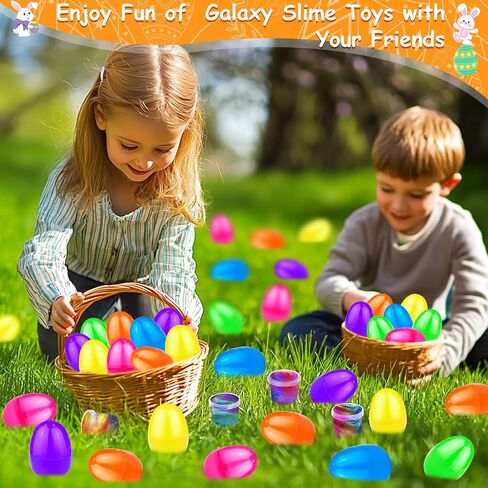 24 Pack Prefilled Easter Eggs Stuffers with Galaxy Slime Stress Relief Toys Easter Basket Essentials Surprise Fillers Stretchy Fidget Putty Classroom Reward Hunt Party Favors Kids Toddlers Gifts Prize in Saudi Arabia