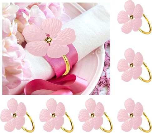 uxcell 6Pcs Flower Napkin Rings, Alloy Floral Serviette Buckles Holders for Dining Table Decorations Wedding Birthday Party, White in Saudi Arabia