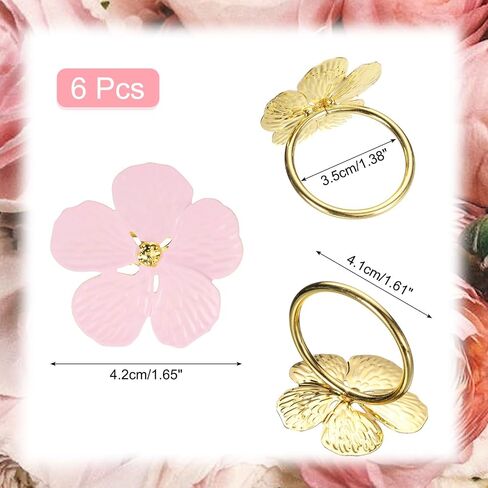 uxcell 6Pcs Flower Napkin Rings, Alloy Floral Serviette Buckles Holders for Dining Table Decorations Wedding Birthday Party, White in Saudi Arabia