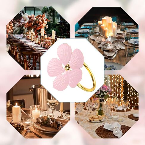 uxcell 6Pcs Flower Napkin Rings, Alloy Floral Serviette Buckles Holders for Dining Table Decorations Wedding Birthday Party, White in Saudi Arabia