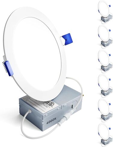 Ensenior 6 Pack 6 Inch LED Recessed Light, Dimmable, 2700K-5000K 5CCT, 1200LM High Brightness, 12W 120V, Damp Rated, Ultra-Thin Canless Wafer Ceiling Light - ETL & FCC & IC in Kuwait