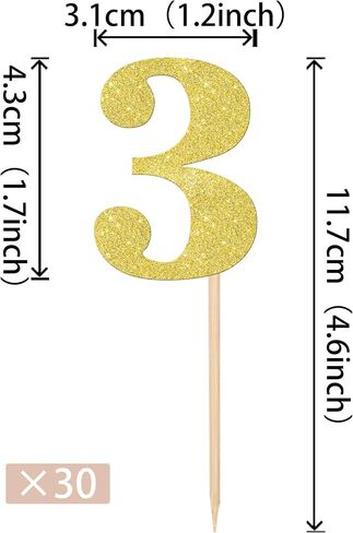 30 PCS Number 3 Cupcake Toppers Glitter 3rd Birthday Cupcake Picks Age Three Cheers to 3 Years Old Cake Decorations for Baby Shower Kids Happy Third Birthday Anniversary Party Supplies Gold in Saudi Arabia
