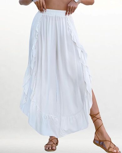 Bsubseach Swim Cover Up Pants for Women Ruffle High Slit Beach Pants Wide Leg Bathing Suit Coverup in Saudi Arabia