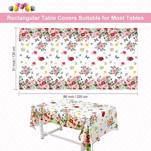 Spring Floral Tablecloths, Colorful Flower Plastic Table Cloth Butterfly Rose Tablecovers for Summer Birthday Wedding Mothers Day Tea Party Decorations (2) in Saudi Arabia