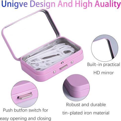 2Pack Dental Floss Portable Case,Refillable Portable Floss Pick Holder Container with Mirror,Small Floss Dispenser for Travel, Dates,Dinners and Hotels(Black) in Kuwait