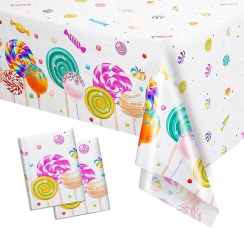 2 Pieces Sweet Candyland Tablecloth for Candyland Party Decorations, Candy Theme Plastic Table Cover Candy Land Table Cloths Lollipop Tablecovers for Candy Land Birthday Party Decorations in Saudi Arabia