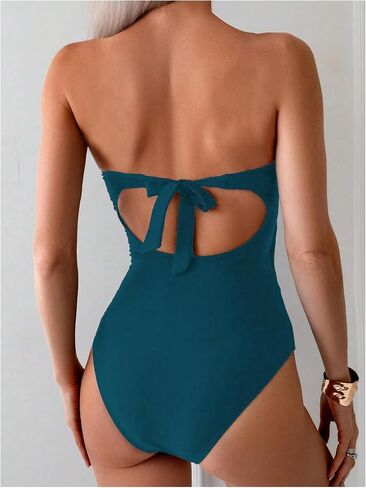 Milumia Women's Metal Ring One Piece Swimsuit Cut Out Strapless Bandeau Bathing Suits in Saudi Arabia