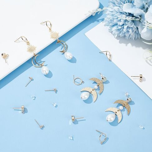 CREATCABIN 30Pcs 3 Styles 18K Gold Plated Brass Flat Round Earrings Findings Ball Post Earring Studs Earring Posts Earring Backs with Loop Ear Nuts Jump Rings for DIY Dangle Earrings Jewelry Making in Saudi Arabia