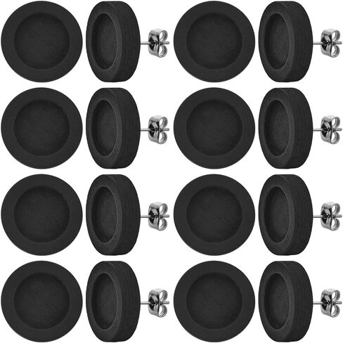 SUNNYCLUE 40Pcs 2 Colors 12mm Wood Stud Earring Posts Wood Stud Earring Findings with Stainless Steel Pins Wooden Black Round Disc Cabochon Bezel Blank White Earring Post for Jewelry Making DIY Crafts in Saudi Arabia