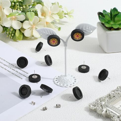 SUNNYCLUE 40Pcs 2 Colors 12mm Wood Stud Earring Posts Wood Stud Earring Findings with Stainless Steel Pins Wooden Black Round Disc Cabochon Bezel Blank White Earring Post for Jewelry Making DIY Crafts in Saudi Arabia