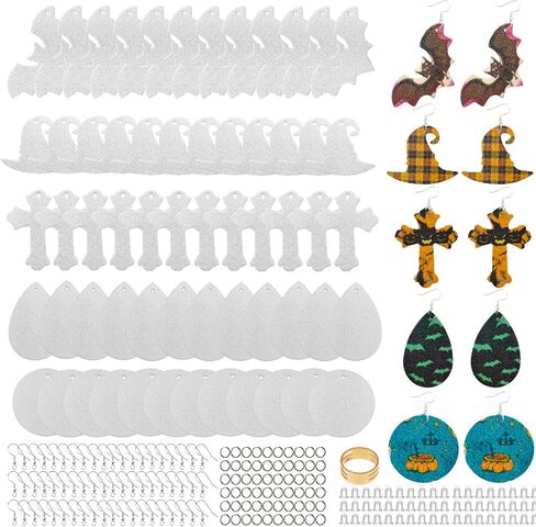 SHUANGART 60 Pcs Multi Shapes Sublimation Earring Blanks Double-Sided Superfine Glitter Material, Unfinished Faux Leather Earrings for Festival Holiday DIY Jewelry Making (Halloween) in Kuwait