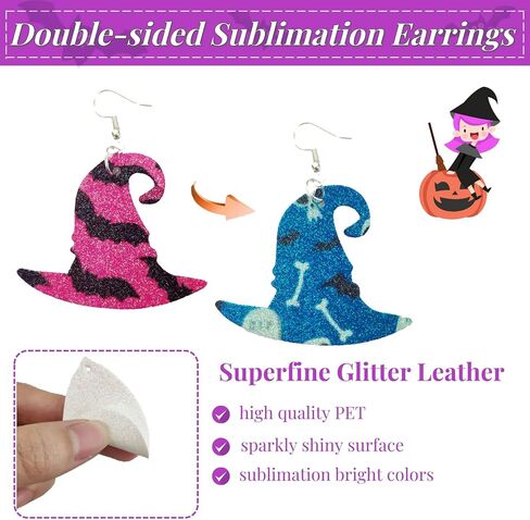 SHUANGART 60 Pcs Multi Shapes Sublimation Earring Blanks Double-Sided Superfine Glitter Material, Unfinished Faux Leather Earrings for Festival Holiday DIY Jewelry Making (Halloween) in Kuwait