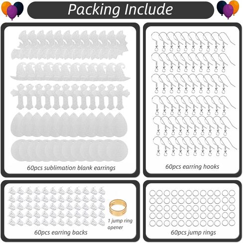 SHUANGART 60 Pcs Multi Shapes Sublimation Earring Blanks Double-Sided Superfine Glitter Material, Unfinished Faux Leather Earrings for Festival Holiday DIY Jewelry Making (Halloween) in Kuwait