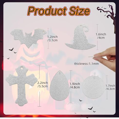 SHUANGART 60 Pcs Multi Shapes Sublimation Earring Blanks Double-Sided Superfine Glitter Material, Unfinished Faux Leather Earrings for Festival Holiday DIY Jewelry Making (Halloween) in Kuwait