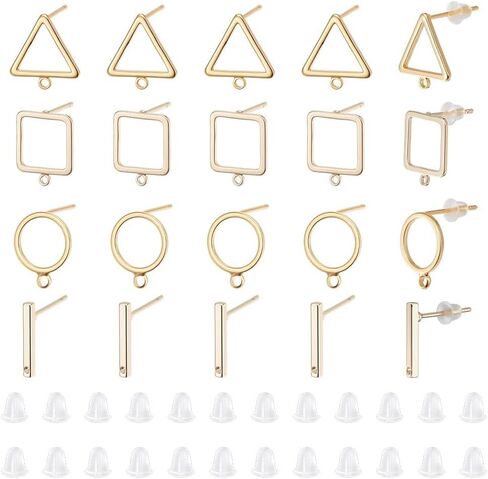 CREATCABIN 30Pcs 3 Styles 18K Gold Plated Brass Flat Round Earrings Findings Ball Post Earring Studs Earring Posts Earring Backs with Loop Ear Nuts Jump Rings for DIY Dangle Earrings Jewelry Making in Saudi Arabia