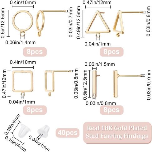 CREATCABIN 30Pcs 3 Styles 18K Gold Plated Brass Flat Round Earrings Findings Ball Post Earring Studs Earring Posts Earring Backs with Loop Ear Nuts Jump Rings for DIY Dangle Earrings Jewelry Making in Saudi Arabia