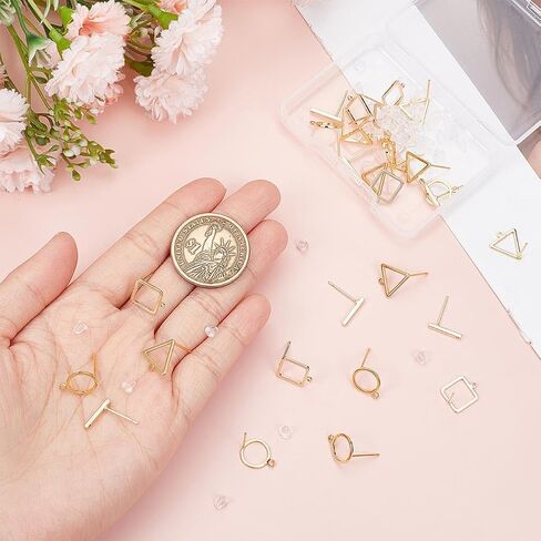 CREATCABIN 30Pcs 3 Styles 18K Gold Plated Brass Flat Round Earrings Findings Ball Post Earring Studs Earring Posts Earring Backs with Loop Ear Nuts Jump Rings for DIY Dangle Earrings Jewelry Making in Saudi Arabia