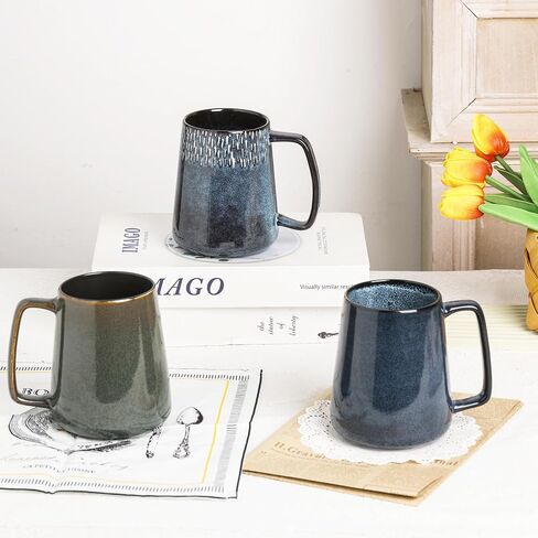 Large Ceramics Coffee Mugs,24 oz,Large Handle Design,Extra Large Tea and Coffee Cup for Office and Home，Microwave and Dishwasher Safe(Color:24 oz green) in Saudi Arabia