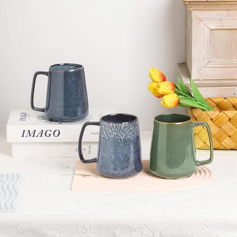 Large Ceramics Coffee Mugs,24 oz,Large Handle Design,Extra Large Tea and Coffee Cup for Office and Home，Microwave and Dishwasher Safe(Color:24 oz green) in Saudi Arabia