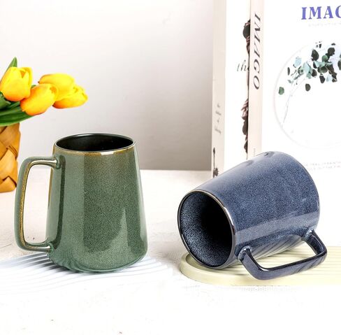 Large Ceramics Coffee Mugs,24 oz,Large Handle Design,Extra Large Tea and Coffee Cup for Office and Home，Microwave and Dishwasher Safe(Color:24 oz green) in Saudi Arabia