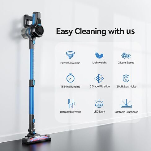 Cordless Vacuum Cleaner for Home, Stick Vacuum Cleaner Poweful, Rechargeable Vacuum Cleaner Battery Up to 45 Mins Runtime, Lightweight Vacuum Handheld Househeld for Carpet and Floor Pet Hair-Red in Saudi Arabia