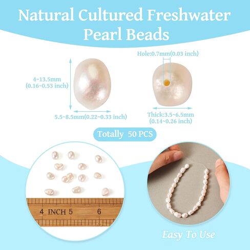 Cheriswelry 50pcs Natural Cultured Freshwater Pearl Beads for Jewelry Making Baroque Keshi Pearl Bead Seashell Loose Spacers 4~13.5mm for DIY Bracelet Necklace Making, Small in Kuwait