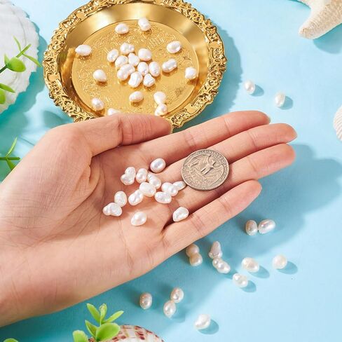 Cheriswelry 50pcs Natural Cultured Freshwater Pearl Beads for Jewelry Making Baroque Keshi Pearl Bead Seashell Loose Spacers 4~13.5mm for DIY Bracelet Necklace Making, Small in Kuwait