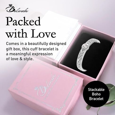 Belinda Jewelz الأحجار الكريمة سوار هدية للنساء بوهو نحت قابل للتعديل الكفة الإسورة أنيقة الرجعية غرامة المعصم مجوهرات 925 الفضة الاسترليني أساور خمر البالية الغجر مجوهرات التبعي للفتيات in Kuwait