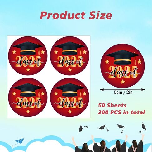 200 PCS 2 Inch Class of 2025 Graduation Stickers for Envelopes, Round Red Gold 2025 Graduation Stickers for Congrats Grad Party Envelope Seals Gift Greeting Cards Party Decorations in Saudi Arabia