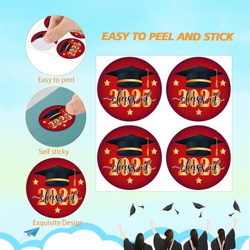 200 PCS 2 Inch Class of 2025 Graduation Stickers for Envelopes, Round Red Gold 2025 Graduation Stickers for Congrats Grad Party Envelope Seals Gift Greeting Cards Party Decorations in Saudi Arabia