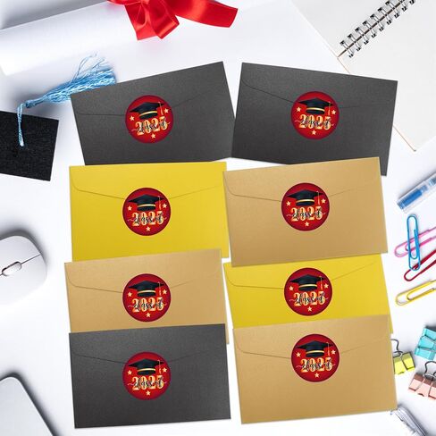 200 PCS 2 Inch Class of 2025 Graduation Stickers for Envelopes, Round Red Gold 2025 Graduation Stickers for Congrats Grad Party Envelope Seals Gift Greeting Cards Party Decorations in Saudi Arabia