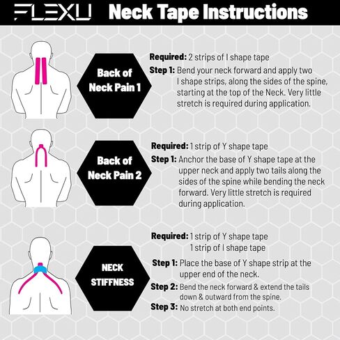 FlexU Kinesiology Tape; 40 Extra-Wide Pre-Cut Y-Shape Strips (3"x10") - Unique Design for Lower Back, Shoulders, Knees, and Neck - Professional-Grade Muscle & Joint Support; Long Lasting (Black) in Kuwait