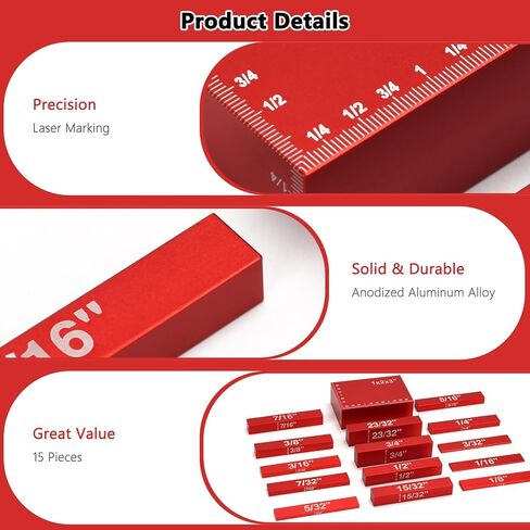 15Pcs Setup Blocks Woodworking Tools Precision Height Thickness Gauge Accessories Durable Measuring Blocks for Router and Table Saw Woodworking (Blue) in Kuwait