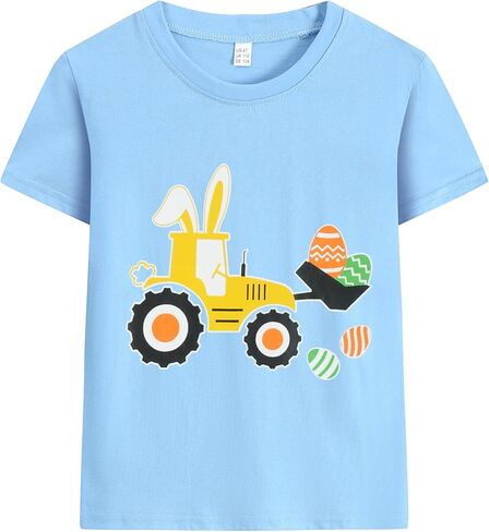 Little Hand Toddler Boys Easter Shirt Tractor Bunny Clothes for Kids Egg Excavator T-Shirt 2-7 Years in Saudi Arabia