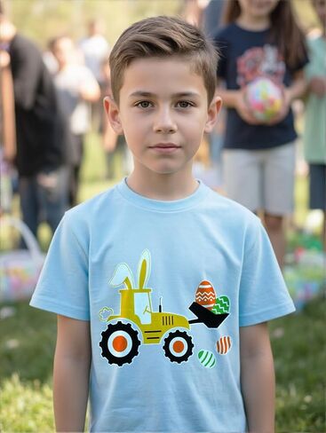Little Hand Toddler Boys Easter Shirt Tractor Bunny Clothes for Kids Egg Excavator T-Shirt 2-7 Years in Saudi Arabia