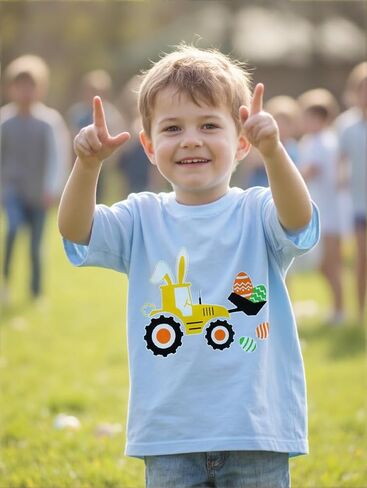 Little Hand Toddler Boys Easter Shirt Tractor Bunny Clothes for Kids Egg Excavator T-Shirt 2-7 Years in Saudi Arabia