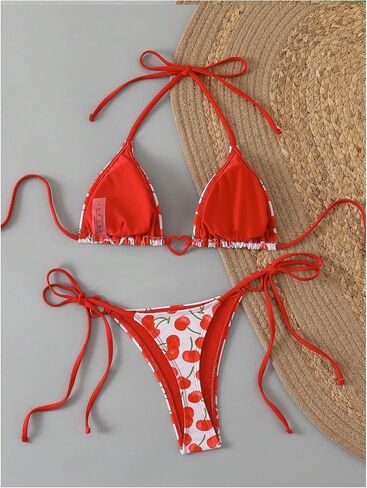 GORGLITTER Women's Strawberry Bikini Set 2 Piece Heart Ring Backless Triangle Bra High Waisted Thong Swimsuit 2025 in Kuwait