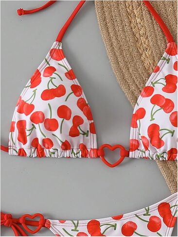 GORGLITTER Women's Strawberry Bikini Set 2 Piece Heart Ring Backless Triangle Bra High Waisted Thong Swimsuit 2025 in Kuwait