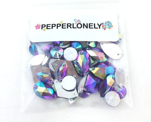 PEPPERLONELY 50PC Purple AB Color Sew On Mixed Shape & Size Flat Back Faceted Acrylic Crystals Rhinstones, 7~21mm in Kuwait