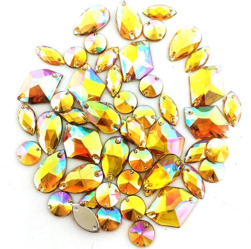 PEPPERLONELY 50PC Purple AB Color Sew On Mixed Shape & Size Flat Back Faceted Acrylic Crystals Rhinstones, 7~21mm in Kuwait