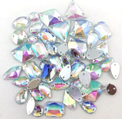 PEPPERLONELY 50PC Purple AB Color Sew On Mixed Shape & Size Flat Back Faceted Acrylic Crystals Rhinstones, 7~21mm in Kuwait