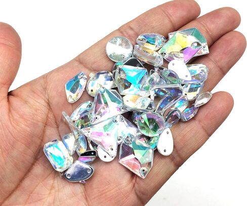 PEPPERLONELY 50PC Purple AB Color Sew On Mixed Shape & Size Flat Back Faceted Acrylic Crystals Rhinstones, 7~21mm in Kuwait